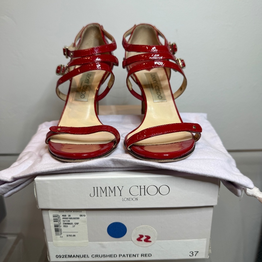 Jimmy Choo Red Crinkled Patent Leather Heels Size 37